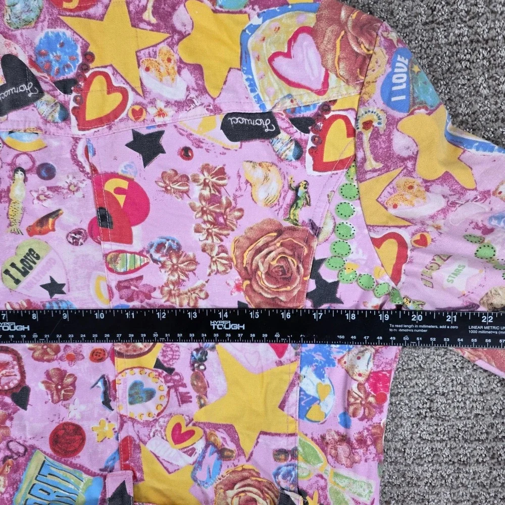 Fiorucci Women Pink Graphic Collage Print Belted Trench Coat Jacket Size L